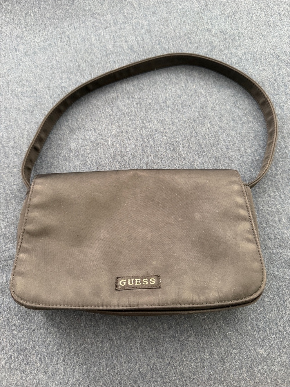 GUESS Black Shoulder Bag with Gold Logo Plaque